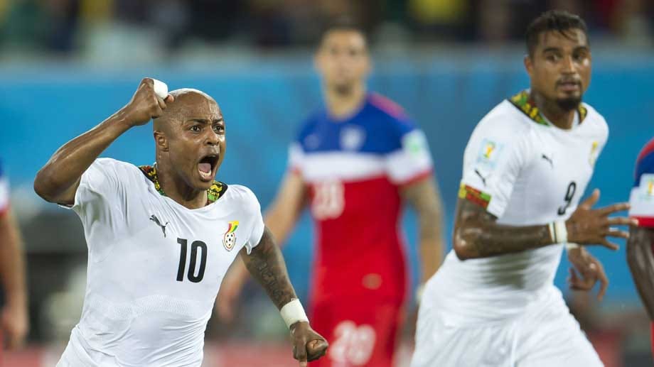 Ghanas Andre Ayew (li.) und Kevin-Prince Boateng im Spiel gegen die USA. Ghanas Andre Ayew (li.) und Kevin-Prince Boateng im Spiel gegen die USA.