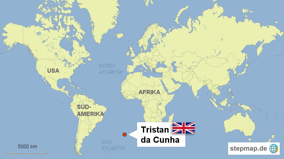 Denn Tristan da Cunha ist wohl die abgelegenste bewohnte Insel der Welt und liegt mitten im Nichts, zwischen dem Kap der guten Hoffnung und Brasilien im Atlantik. Trotzdem gehört das Eiland zu Großbritannien, dessen Hauptstadt London 9900 Kilometer von dem britischen Überseegebiet entfernt liegt.