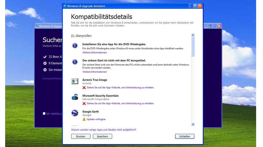 "Windows 8 Upgrade Assistent" unter Windows XP