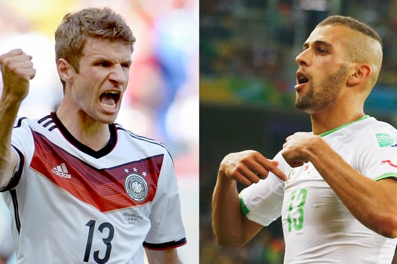 Spannendes Duell: Vier-Tore-Schütze Thomas Müller (li.) gegen den zwei Mal erfolgreichen Islam Slimani.