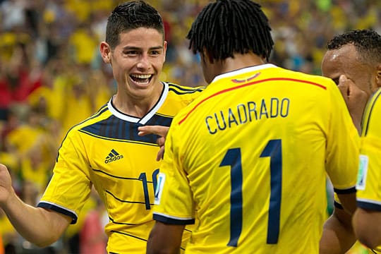 James Rodriguez (li.) und seine Kollegen trafen schon elf Mal bei dieser WM.