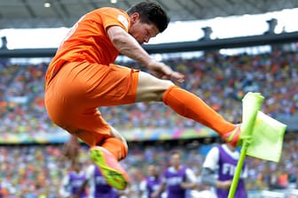Klaas-Jan Huntelaar jubelt über seinen Siegtreffer für die Niederlande.