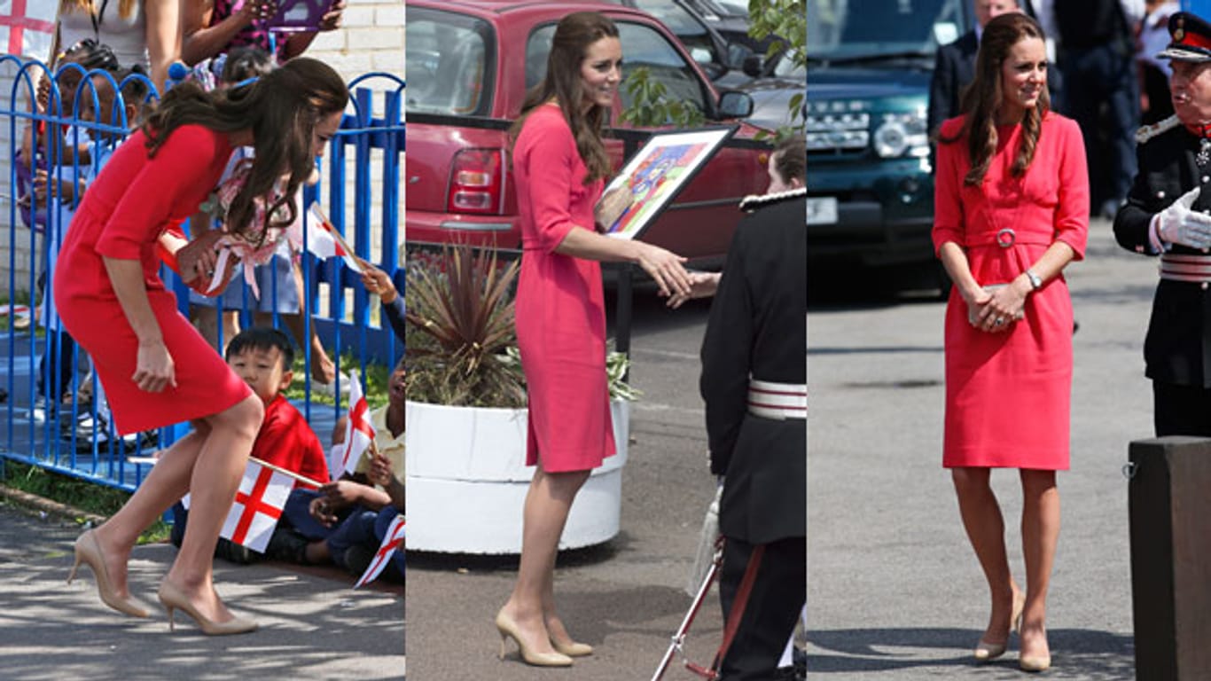 Herzogin Kate zeigte bei einem Schulbesuch in London ihre extrem schlanke Figur.