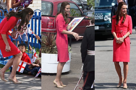 Herzogin Kate zeigte bei einem Schulbesuch in London ihre extrem schlanke Figur.