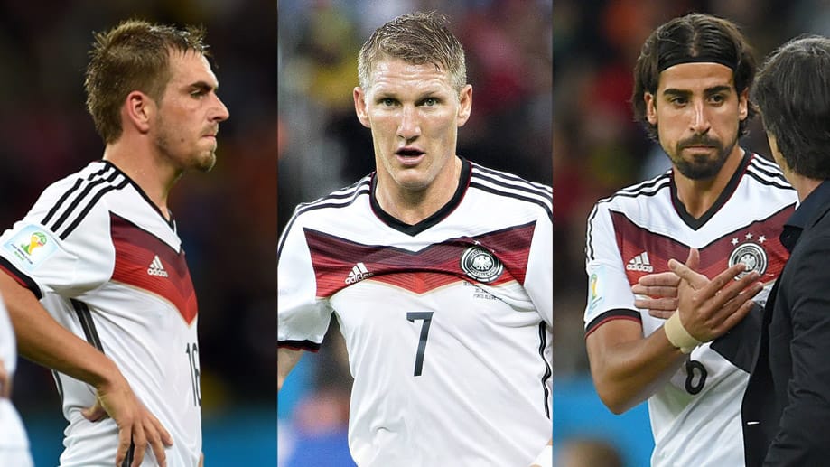 Auf sie kommt es jetzt an: Philipp Lahm, Bastian Schweinsteiger, Sami Khedira (v. li.) (Fotos: dpa, imago/Moritz Müller))