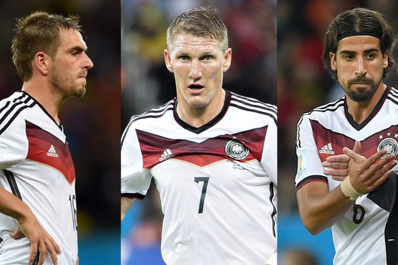 Auf sie kommt es jetzt an: Philipp Lahm, Bastian Schweinsteiger, Sami Khedira (v. li.) (Fotos: dpa, imago/Moritz Müller))