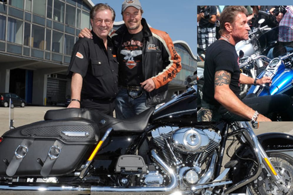 Jan Hofer, Till Demtr¢der und Peter Maffay bei den Harley Days in Hamburg.