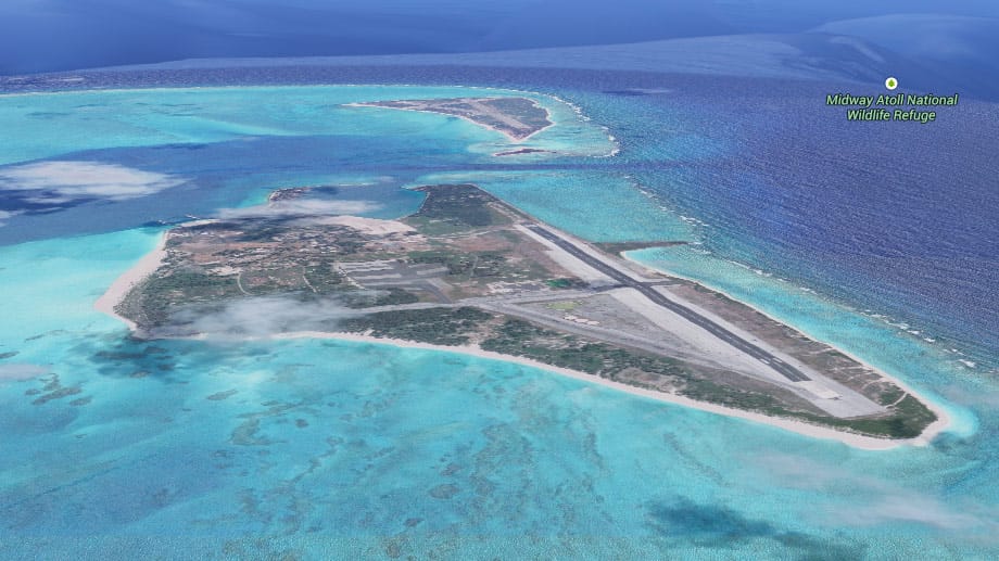 Auf der kleinen Insel Midway befindet sich eine verlassen Militärbasis
