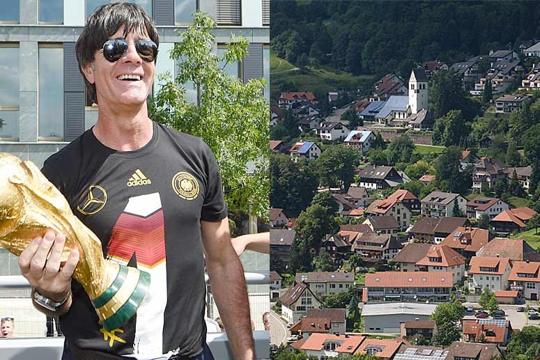 Joachim Löw mit dem WM-Pokal (li.) und sein Heimatort Schönau im Schwarzwald.