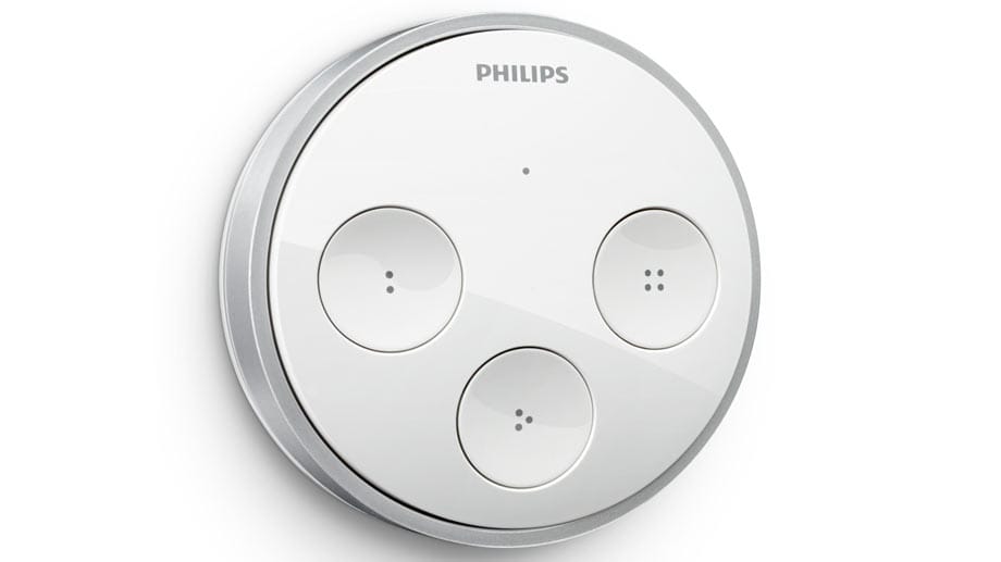 Autarker Taster: Philips' Netzwerk-Fernbedienung Hue Tap für smarte LED-Leuchten gewinnt seine benötigte Energie durchs Drücken der Knöpfe.