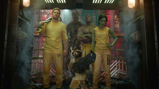 Die Guardians of the Galaxy (v.li.): Peter Quill, Groot, Rocket Raccoon, Drax und Gamora