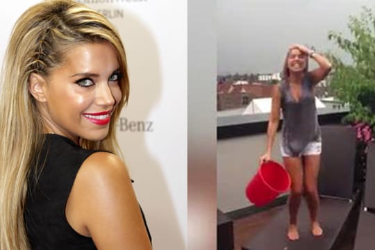 Für den guten Zweck: Sylvie Meis genehmigt sich eine Eiswasser-Dusche.