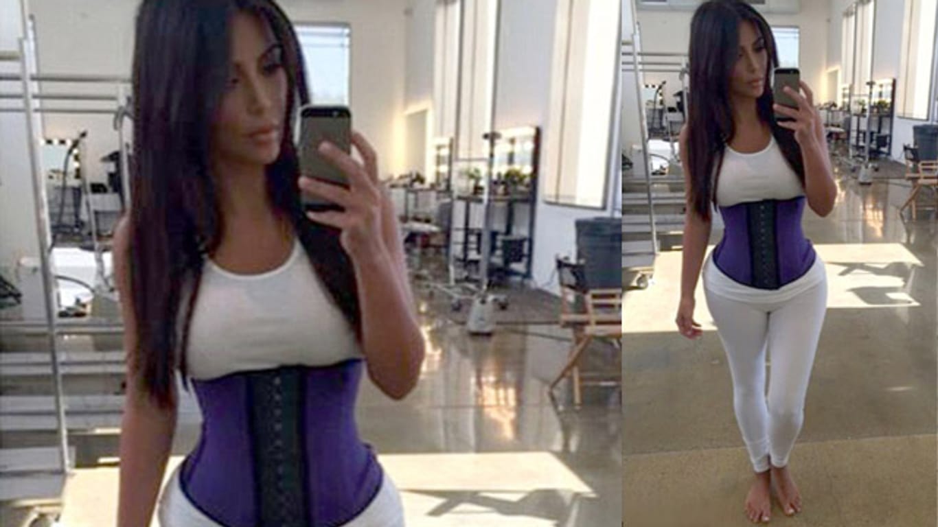 Kim Kardashian präsentiert stolz ihre Wespentaille.