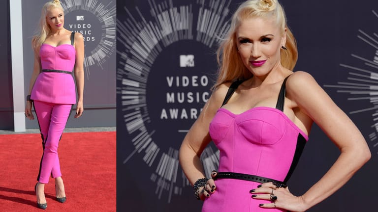 Gwen Stefani verzichtete auf ausladende Roben und sexy Kleidchen. Ihr pinkfarbenes Outfit war dann allerdings auch gewöhnungsbedürftig. Und schien ihr an der Brust nicht so recht zu passen.