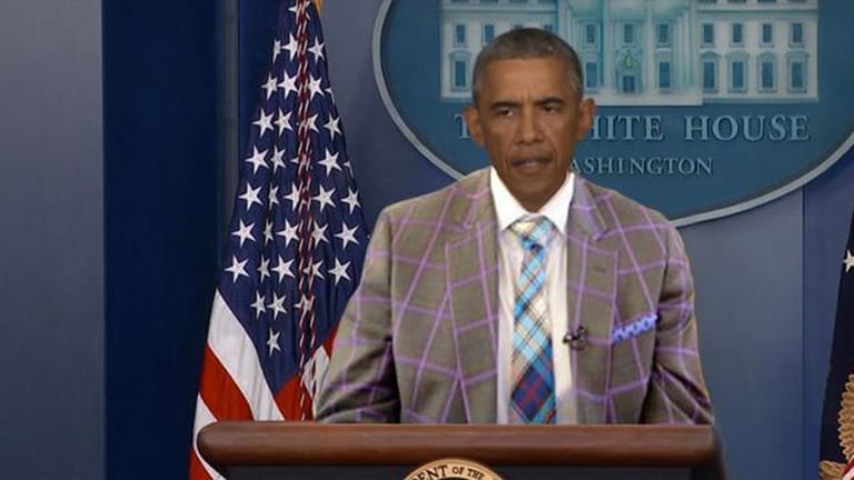 Hat bei Twitter für Lacher gesorgt: Barack Obamas beigefarbener Anzug, hier in einer Montage.
