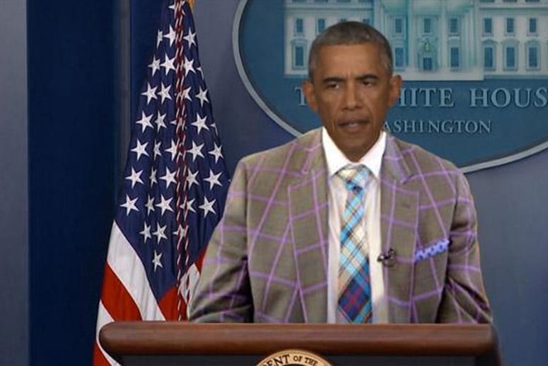 Hat bei Twitter für Lacher gesorgt: Barack Obamas beigefarbener Anzug, hier in einer Montage.