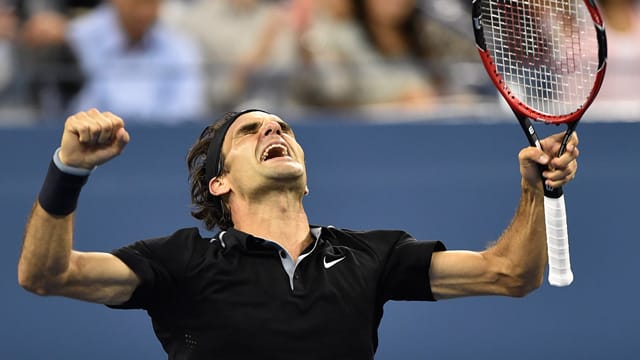 Siegesschrei: Roger Federer bezwingt Gael Monfils und steht im Halbfinale der US Open. Siegesschrei: Roger Federer bezwingt Gael Monfils und steht im Halbfinale der US Open.