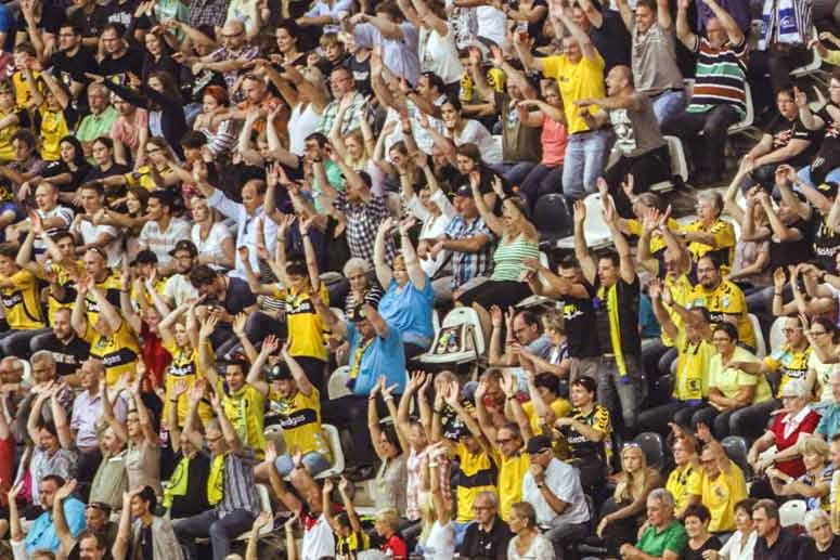 Fans feiern die Rhein-Neckar-Löwen mit einer La Ola.