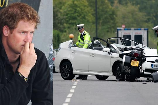 Ein Motorradpolizist aus Prinz Harrys Eskorte stieß mit einem Auto zusammen.