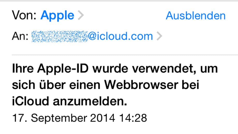 Apple informiert per E-Mail über den Login.