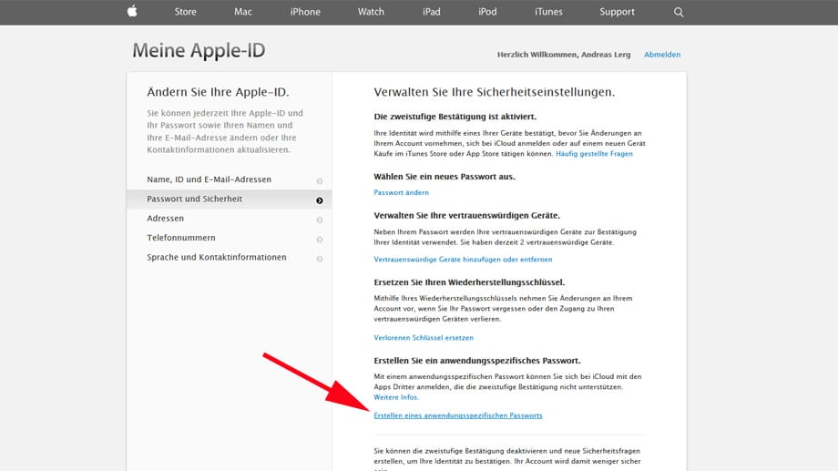 Um ein anwendungsspezifisches Passwort zu erstellen, müssen Sie die Verwaltung der Apple-ID starten.