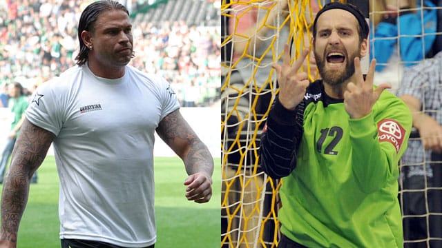 Silvio Heinevetter (re.) spricht im Interview über Fußball-Torwart Tim Wiese (li.).