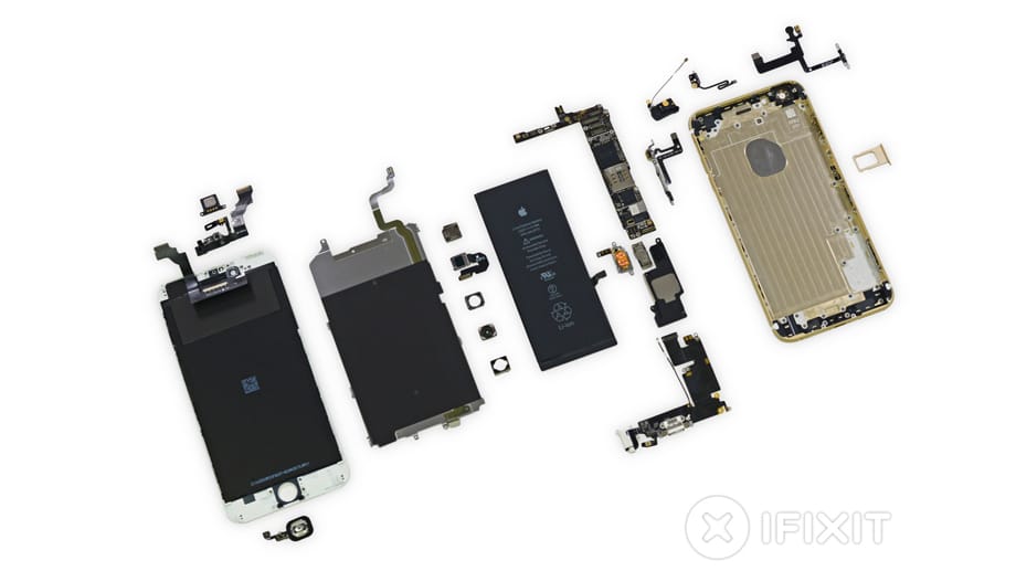 So sieht das iPhone 6 Plus in sämtliche Einzelteile zerlegt aus.