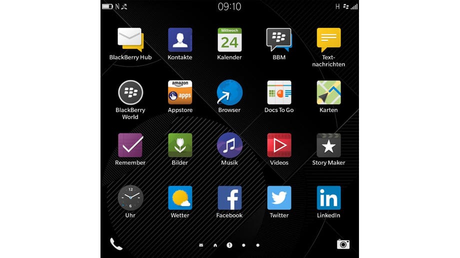 Übersicht: Der Homescreen des neuen Blackberry bietet keine Überraschungen. Die Anordnung der App-Symbole entspricht dem, was man von Android und iOS kennt.