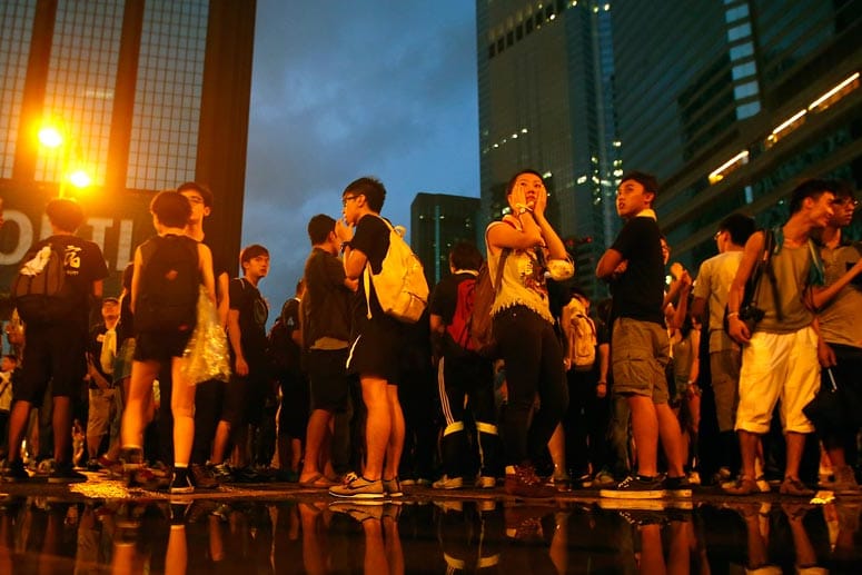Hongkong: Demonstranten vor der Fahnenzeremonie am chinesischen Nationalfeiertag