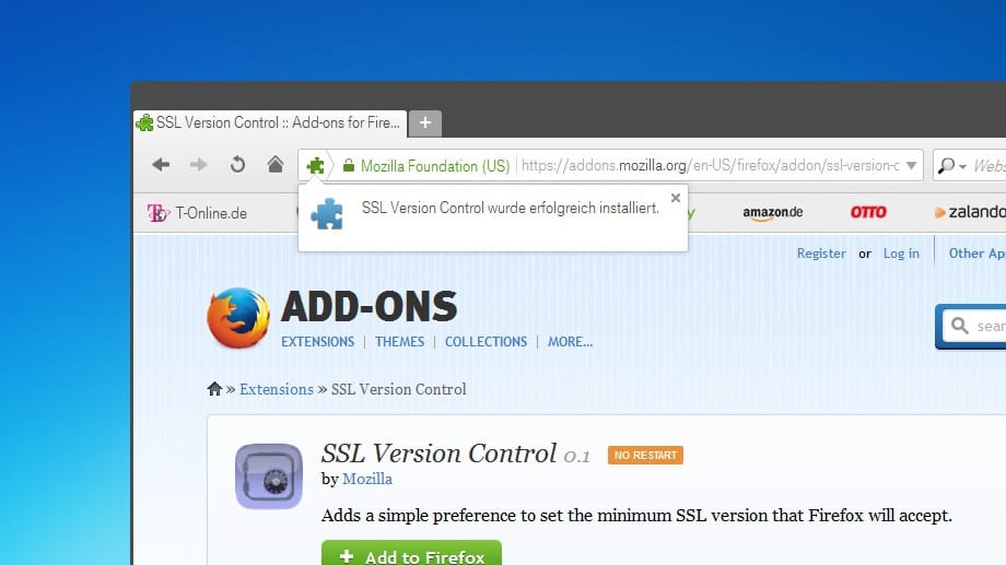 Der Browser akzeptiert nun nur noch Verschlüsselungsprotokolle ab TLS Version 1.0 und aufwärts.
