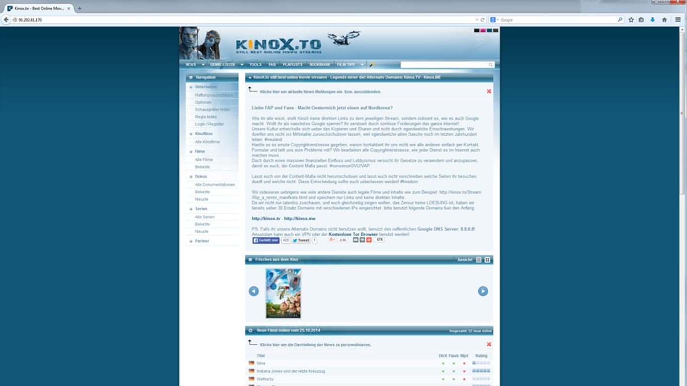Kinox.to: Das Online-Portal erlaubt das Anschauen aktueller Kinofilme im Browser.