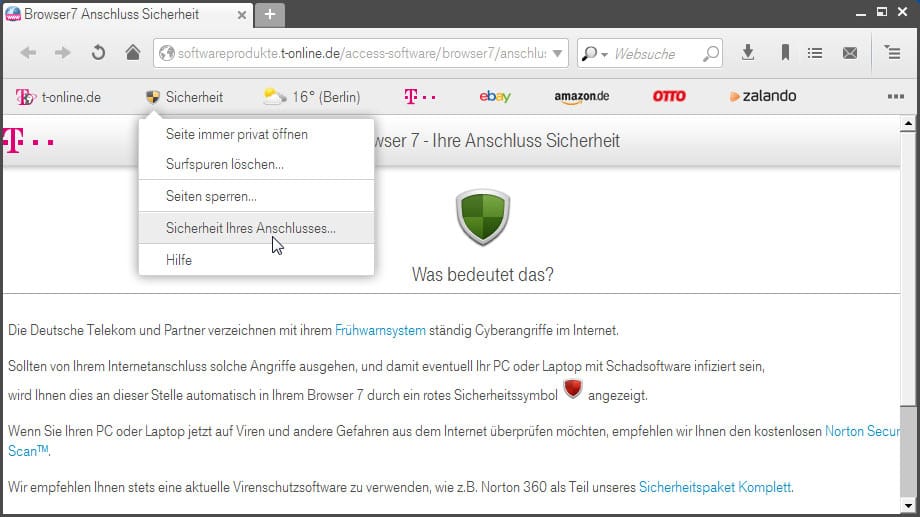 Telekom Browser 7 prüft auf Wunsch die Anschluss-Sicherheit