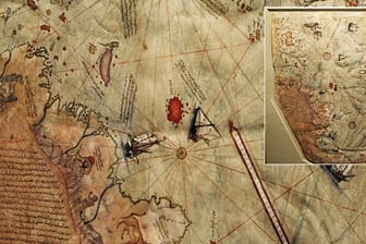 Eine osmanische Karte des Atlantiks mit einigen Ländern Süd- und Mittelamerikas ist die des Admirals Piri Reis von 1513