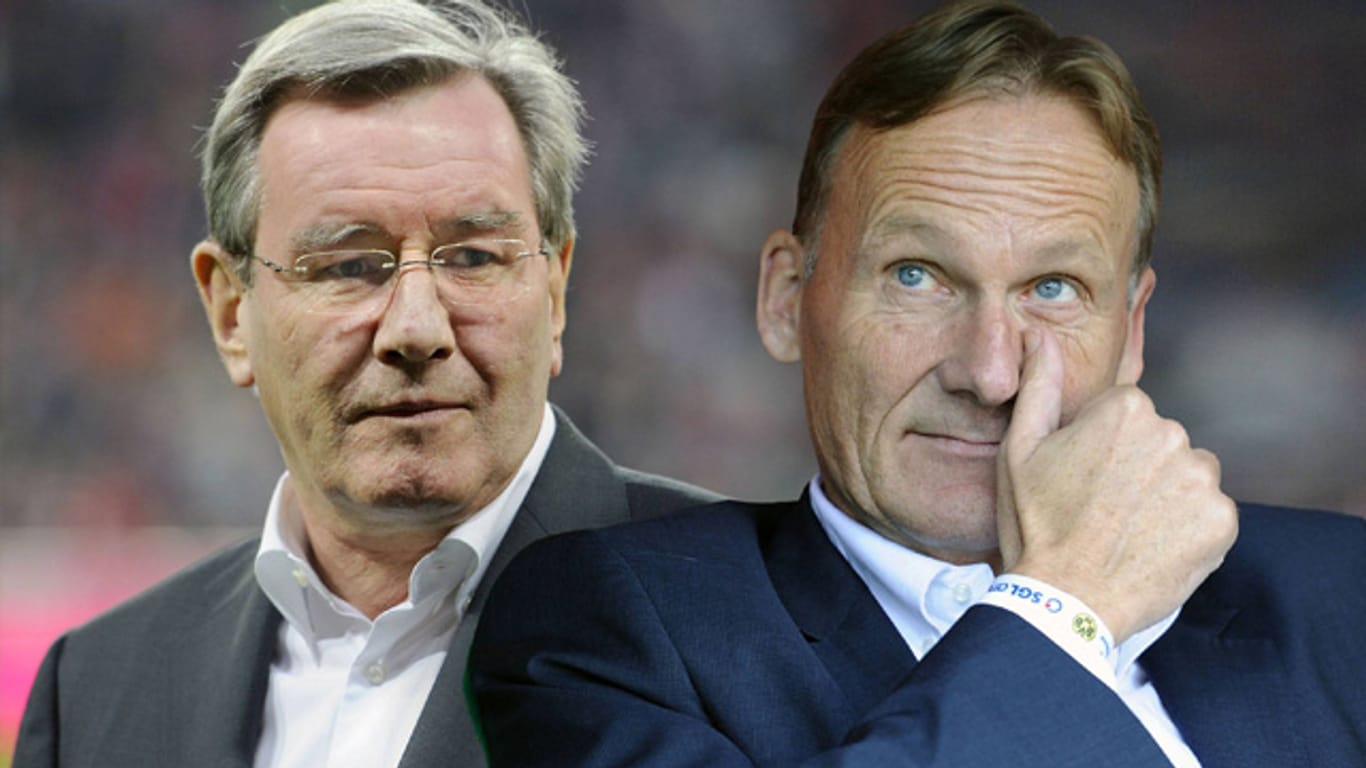Ende der Eiszeit in Sicht? Bayern-Präsident Karl Hopfner (li.) und BVB-Geschäftsführer Hans-Joachim Watzke.