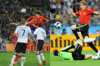Carlos Puyol trifft im WM-Halbfinale 2010 (li.), Fernando Torres im EM-Finale 2008 - beide Male wirft Spanien das DFB-Team aus dem Turnier.