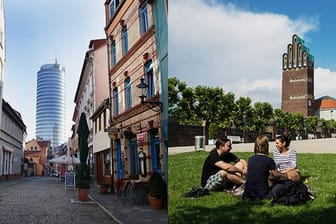 Darmstadt (rechts) und Jena (links) belegen Platz eins der familienfreundlichsten Städte in Deutschland.