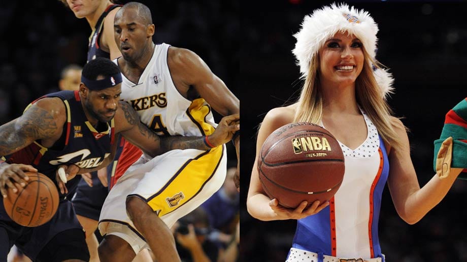 Auch LeBron James (li.) und Kobe Bryant sind in diesem Jahr im Einsatz, ebenso wie die Cheerleader im Weihnachtsoutfit.