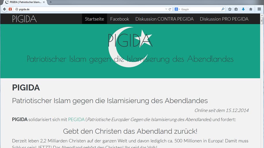 Die Webseite "Pigida" setzt sich satirisch mit "Pegida" auseinander.