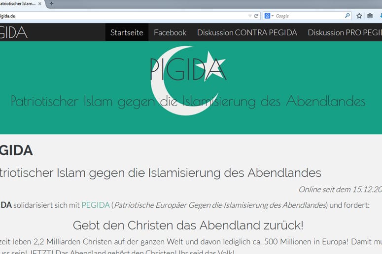 Die Webseite "Pigida" setzt sich satirisch mit "Pegida" auseinander.