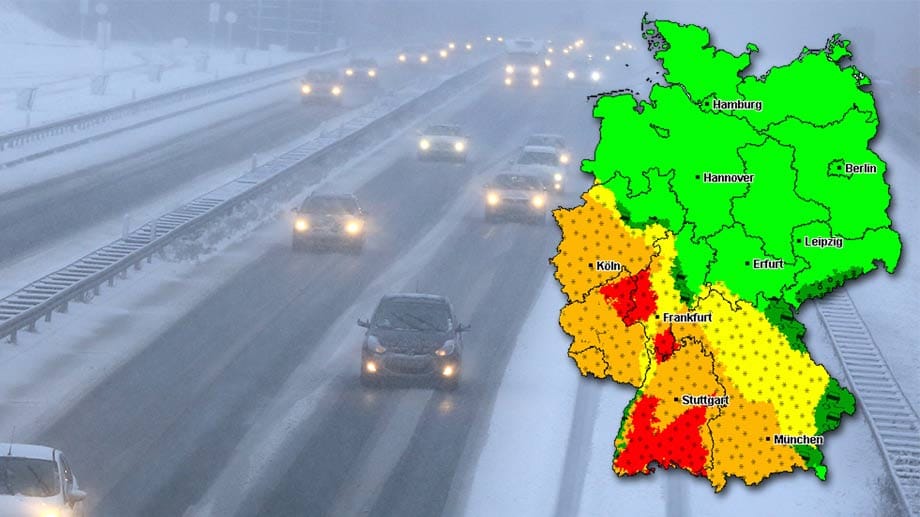 Schnee auf der A2 bei Recklinghausen.