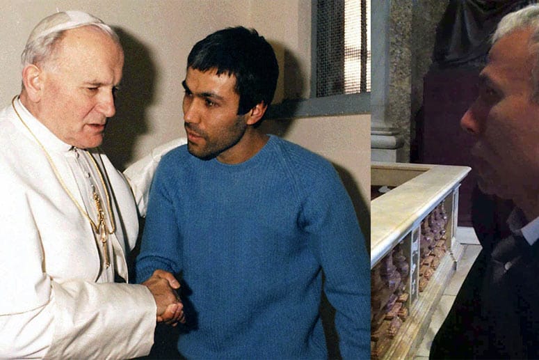 Der Attentäter, der 1981 auf Papst Johannes Paul II. geschossen hat, ist überraschend an dessen Grab erschienen.