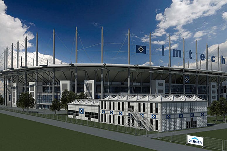 Während der Renovierungsarbeiten an der Stadion-Kabine ziehen die HSV-Profis in ein zweistöckiges Luxus-Zelt (hier noch als Illustration der Zeltfirma).