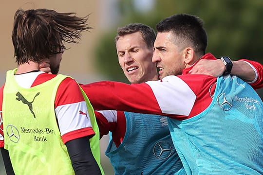 Bei Vedad Ibisevic (re.) brennen im Trainingslager die Sicherungen durch.