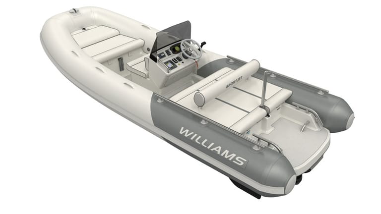 Der auf der "boot 2015" gezeigte Sportjet 520 für knapp 50.000 Euro ist ein 5,20 Meter langes Festrumpf-Schlauchboot von Williams aus Großbritannien. Ein 150 PS starker Motor mit Jetantrieb beschleunigt es auf 90 km/h und eignet es damit gut, um Wakeboarder oder Wasserskiläufer zu ziehen.