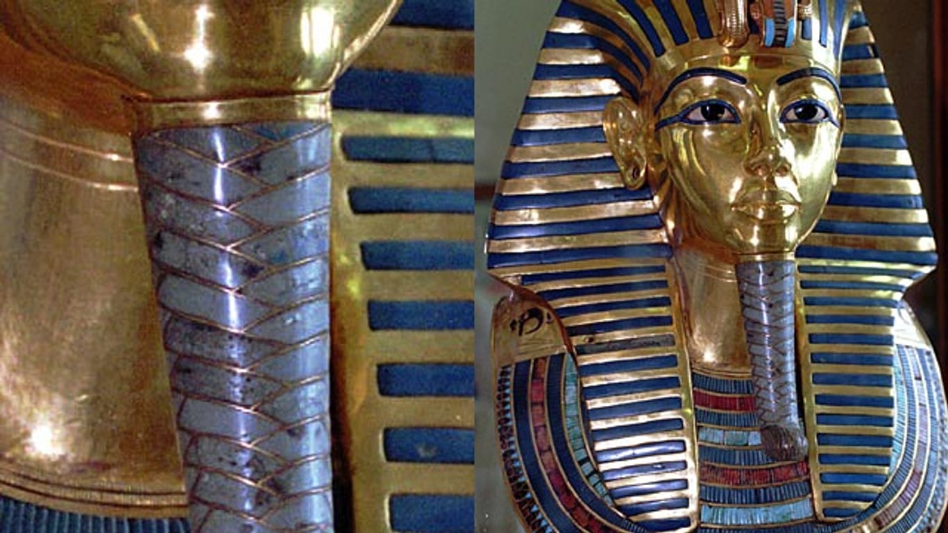 Der Bart des Tutanchamun (hier ein Bild vor dem Unfall) war abgebrochen - und wurde dilettantisch mit Kunstharz geflickt.