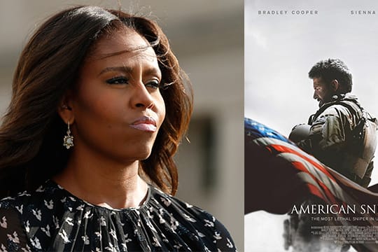 Michelle Obama und das US-Filmplakat zu "American Sniper" mit Bradley Cooper