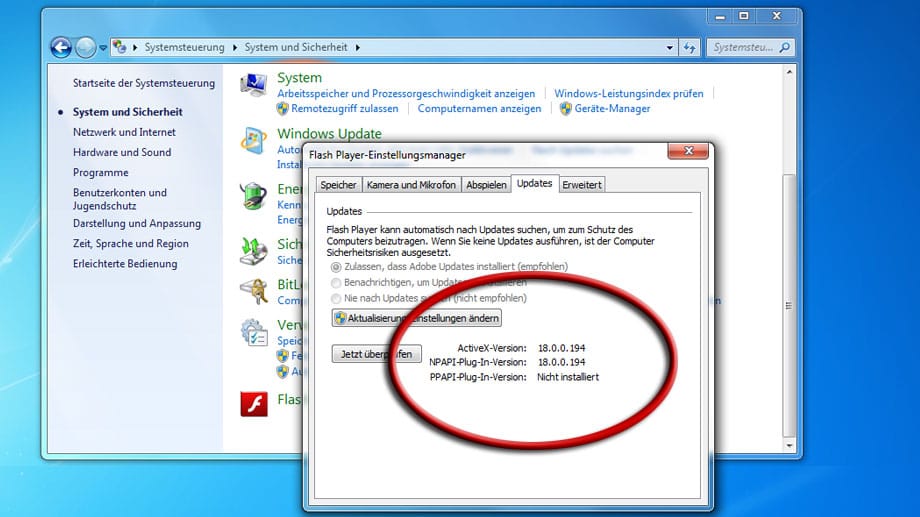 Neben der ActiveX-Version finden Sie die aktuell auf Ihrem Rechner installierte Flash-Version für den Internet Explorer.