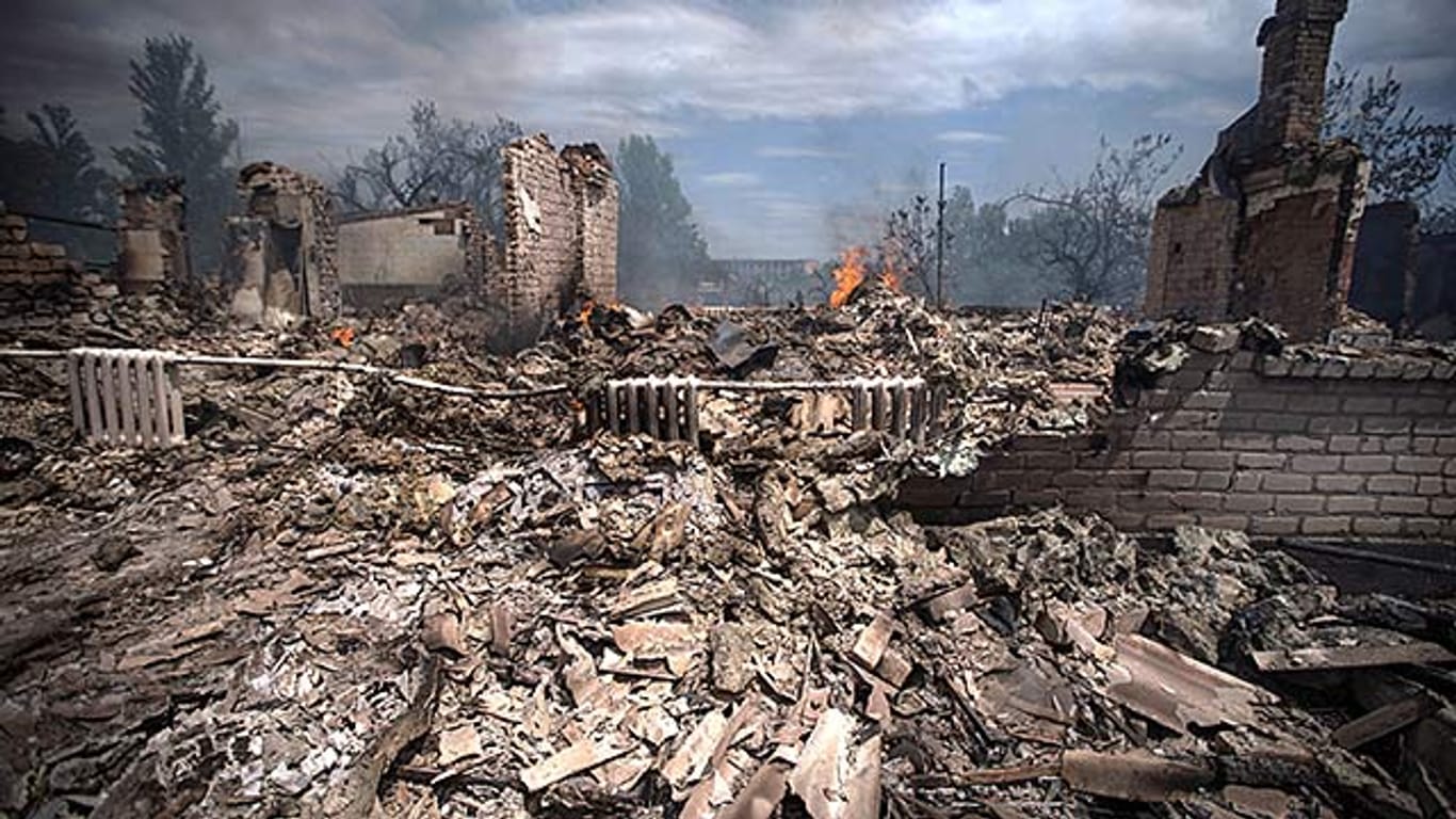 Das Dorf Stanitsa Luganskaya in der Ostukraine: Viele Gebiete in der Region gleichen mittlerweile einem Trümmerfeld.