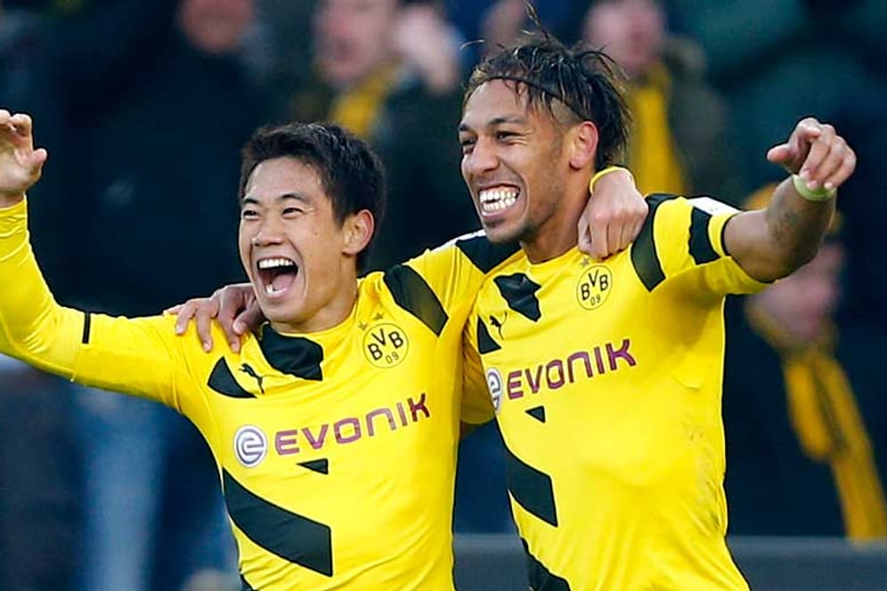 Dürfen endlich wieder jubeln: Dortmunds Offensivstars Shinji Kagawa und Pierre-Emerick Aubameyang.