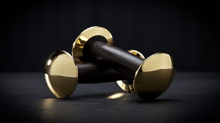 Wer es ganz edel möchte, der gönnt sich die vergoldeten und aus seltenem Grenadill-Hartholz gefertigten Hanteln "Goldloft" (99.000 Euro).